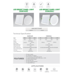 LED BRIGHT PANEL LIGHT SURFACE SPECIFICATION
